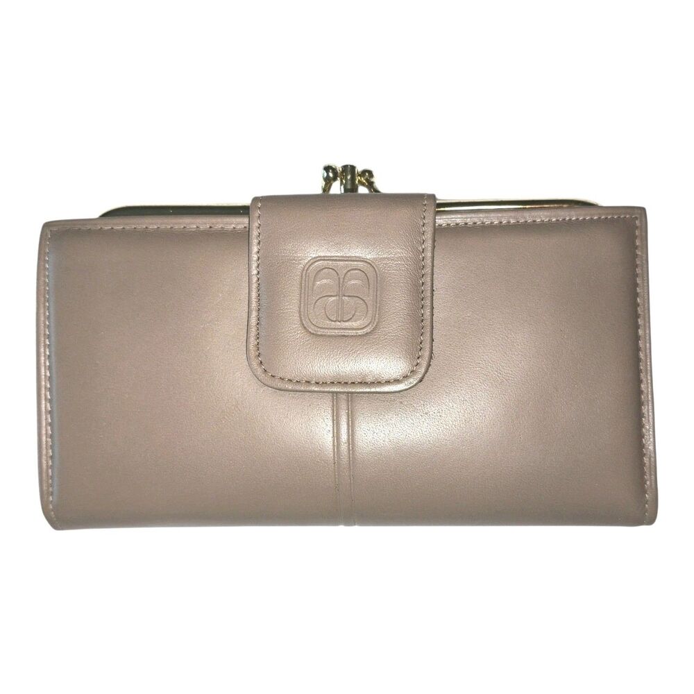 Vintage Capri Wallet Napa Glove Cowhide Leather Double Kiss Lock Taupe